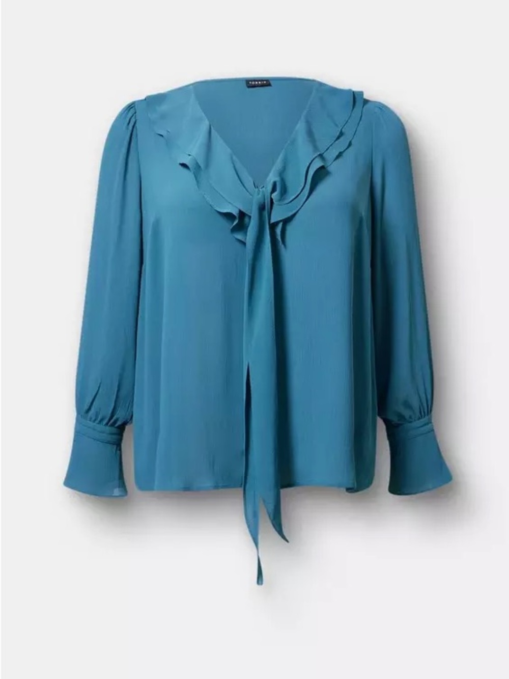 Women's TORRID Chiffon
Ruffle Tie-Neck Blouse NWT in Blue-Size 2X Plus (18/20)